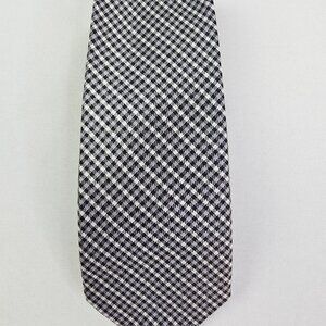 Ben Sherman Skinny Width Black White Plaid Silk Mens Adjustable Necktie